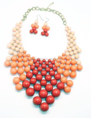 China Latest Handmade Braded Acrylic Beads Fashion Necklace Earring Sets Multi Row Beads Necklace Beads Statement Necklace for sale