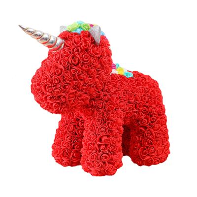 China New Pe Unicorn Gift Valentine's Flower Lovely Foam Unicorn Rose Gifts for Mom PE Wedding Eternal Rose Unicorn Decoration for sale