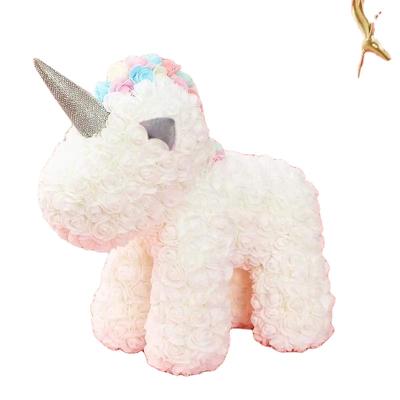 China Wholesale 40cm PE 40cm Unicorn Design Rose Bear With PVC Gift Box for sale