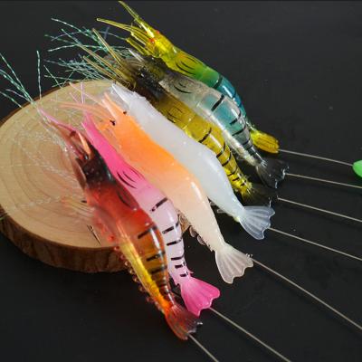 China High simulation action vivid swimming soft bait with hook 7 pieces of luminous artificial shrimp for sale