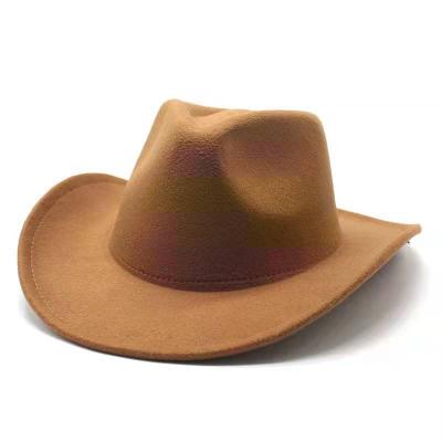 China 100% wool felt fashion brim image unisex jazz cowboy hat wholesale western outdoor wide high quality running cowboy promotional for sale