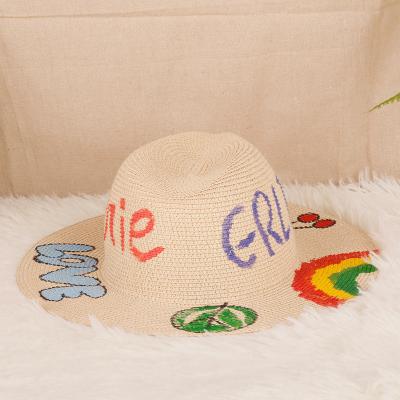 China Picture personalized women and men spill off graffiti hats summer beach sun bucket sun umbrella wholesale straw hat for sale