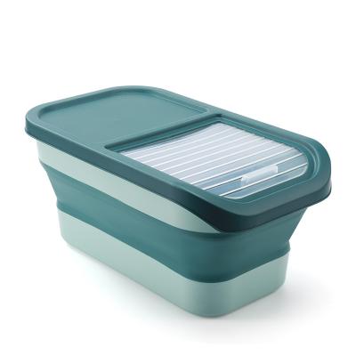 China Foldable Sealed Plastic Folding Dispenser Grain Storage Box Moisture Proof Bucket Freshness Keeping Kitchen Rice Flour Storage for sale