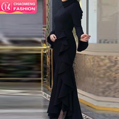 China 6107# Long Sleeve Maxi Black Muslim Abayas Muslim Bodycon Modest Clothing Evening Dresses for sale