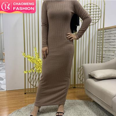 China 6387# viable Autumn Essential Dress Long Sleeve High Quality Knitted Full Elastic Maxi Dresses Abaya For Islamic Muslim Women for sale