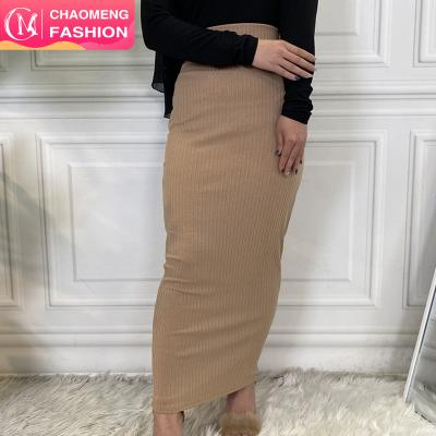 China Anti-wrinkle 6117# Pleated Solid Color Women Stretch Skirt High Waist Elegant Muslim Dress Islamic Clothing Abaya for sale