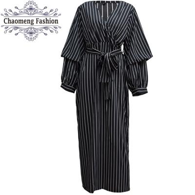 China New Modest Manufacturer Plus Size 1592# Guangzhou Stripe Dress Model Clothing Maxi Long Sleeve For Women for sale