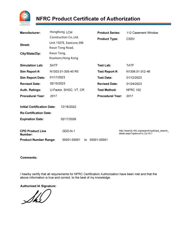  - HongKong LCM Construction Co., Limited