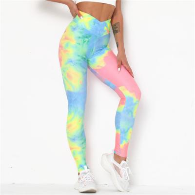 China Print Breathable Custom Women's High Waist Yoga Pants Tummy Control Slimming Tie Dye Yoga Pants for sale