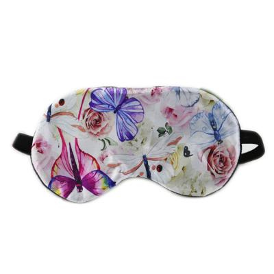 China Poly Circles Dark Promotional Travel Butterfly Flower Printing Satin Sleep Masks for sale