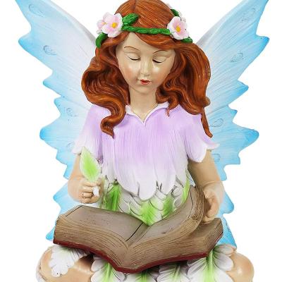 China Solar Lights Mini Resin Fairy Book Statue Handmade Fairy Garden Europe Reading Statue 8