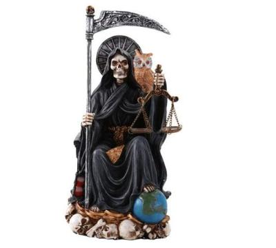 China Custom Resin Santa Muerte Holiday Black Saint Of The Holy Death Laid Religious Statue 9 Inch Protection For Halloween 2021 Decoration for sale