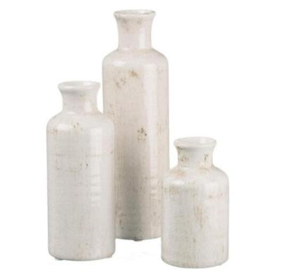 China Factory CLASSIC Hot Sale Small White Vase Set, Rustic Ceramic Vase Home Decor, Distressed White, Set of 3 Vases for sale