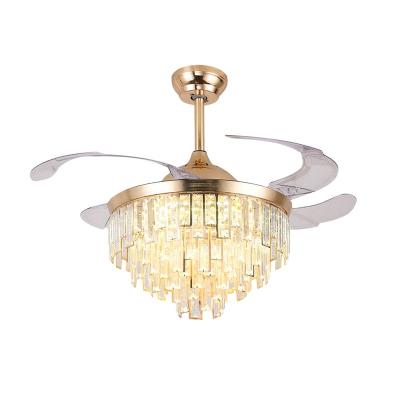 China 2021 New Model Creative Large Retractable Fandelier Ceiling Fan Crystal Ceiling Lamp Light 42 Inch Chandelier Ceiling Fan With Outdoor for sale