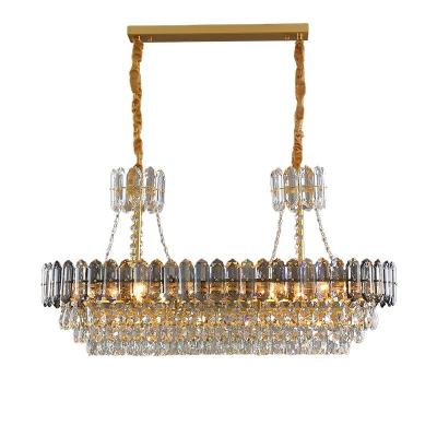 China Hot Sale 2022 EUROPEAN Vermilion Modern Crystal Chandelier Long Height Rectangular Crystal Luxury Round Ceiling Lamp Living Room Lamp for sale