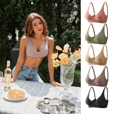 Китай FINETOO Ice Silk Bra Women QUICK DRY Wireless Seamless Plus Size Women Bras Push Up Bra Adjustable Strap Removable Bralette Pad Bralatte продается