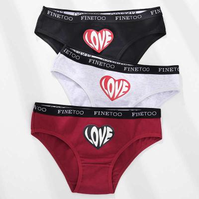 China FINETOO Fashion Antibacterial Heart Printing Panties Cotton Underwear Women Soft Briefs Plus Size Girls Briefs Lingerie for sale