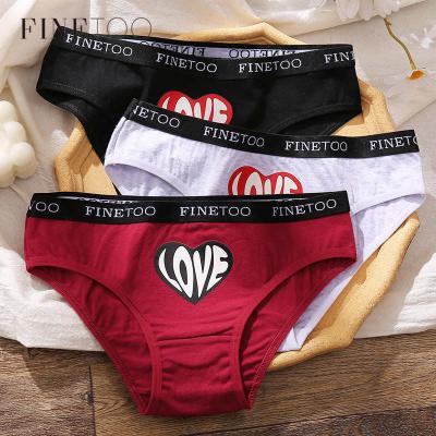 China FINETOO Fashion Antibacterial Heart Printing Panties Cotton Underwear Women Briefs Plus Size Girls Briefs Lingerie for sale