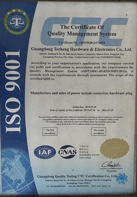 ISO9001 - Guangdong Techeng Metal & Electronics Co., Ltd.