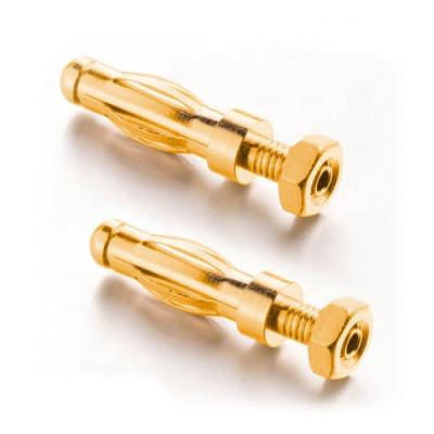 China OEM/ODM 4mm Brass Gold Plated Male M3 Thread Hex Screw Lock PCB Mount Banana Socket Connector Pin Pin for sale