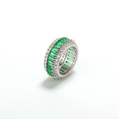 China TRENDY 925 Silver Jewelry Iced Out Bling Cubic Zirconia CZ Diamond Green Baguette Ring for sale