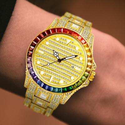 China Iced Out 18k Gold Hip Hop Colored Diamond Luxury Watch for sale