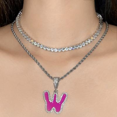 China FASHIONABLE Enamel Jewelry Initial Letter Necklace Pendant Diamond Necklace for sale