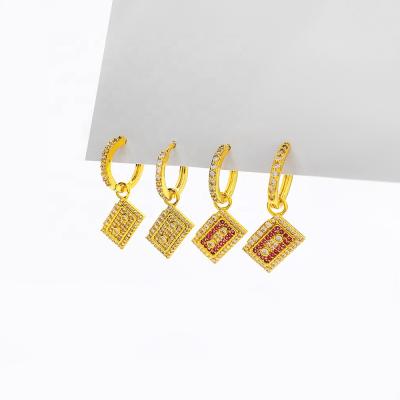 China CLASSIC 18K Gold Plated Jewelry Bling Crystal Diamond Baguette Initial Huggie Hoop Earrings for sale