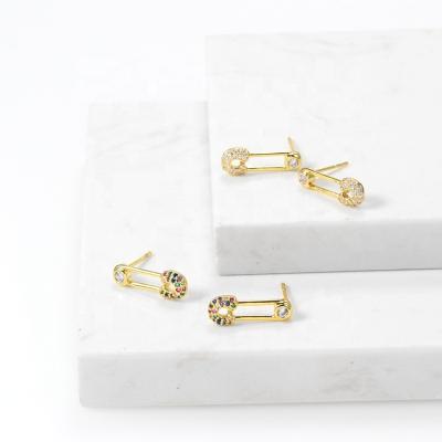 China Fashionable Korean Cool Earrings Inlaid CZ Newest Style In Stud Earrings Safety Pin Earring 925 Sterling Silver for sale