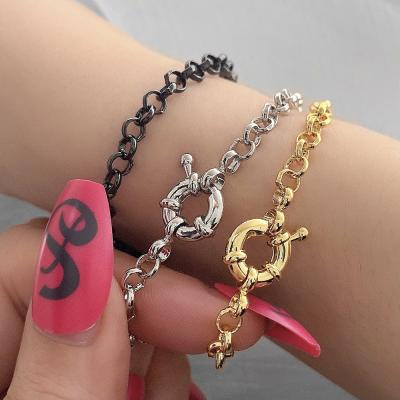 China Simple Hiphop Bracelet 18K Gold Plated Copper Adjustable Chain Bracelet With Sailor Buckle Clasp for sale