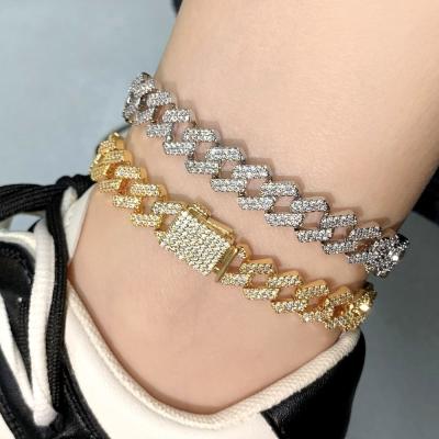 China 2022 New Arrival Hiphop Cuban Anklets Iced Out Zircon Gold Plated Hip Hop Link Bracelet Cuban Anklet Chain for sale