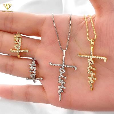 China Aotu Jewelry CLASSIC Gold Plated Faith Cross Necklace Bracelet Women Christian Jewelry Set 2021 New for sale