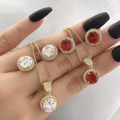 China FASHIONABLE Minimalist Gold Plated Jewelry Diamond Necklace Stud Earrings Jewelry Set of Jewelry Necklaces for sale