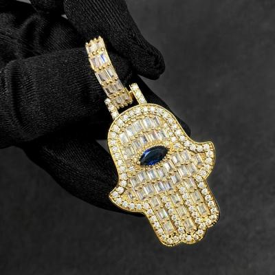 China 925 Other Sterling Silver Jewelry Bling Zirconia Diamond Evil Eye Hamsa Hand Pendant Necklaces for sale