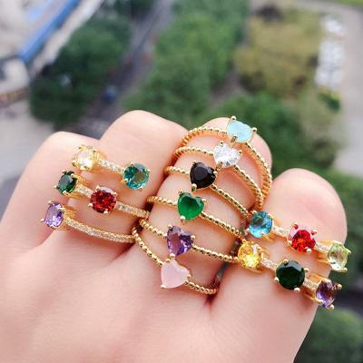 China FASHIONABLE 18K Gold Plated Minimalist Korean Brass Jewelry Crystal Heart Rings For Women for sale