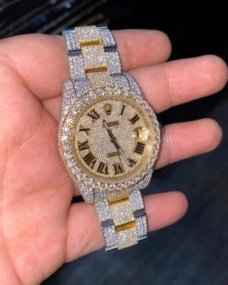 China Premium VVS Mens Iced Out White Moissanite Hand Set Diamond Bezel Custom Watch For Men And Women for sale