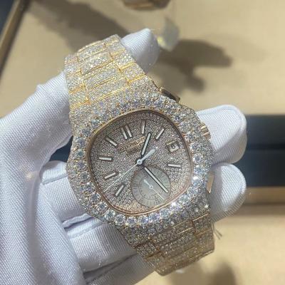 China CASHJIN Icedout Full Day/Date Watch Hip Hop Custom Men's Iced Out VVS Diamond Moissanite Luxury Brand Skeleton Watch for sale