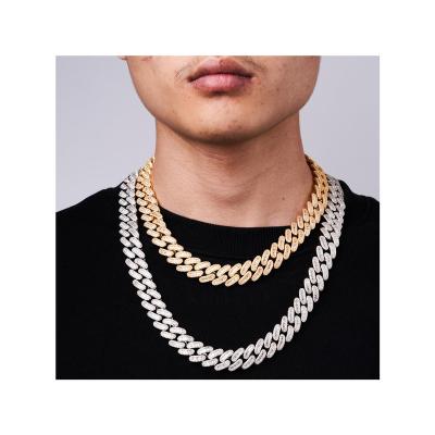 China Hiphop Hiphop 15mm Gold Plated CZ Necklace Iced Out Cuban Link Chain for sale