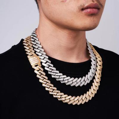 China Hiphop 19mm Wide Heavy Wand Chain Iced Out Bling Cuban Diamond Restrictor Link Chain Hip Hop Chain Necklace for sale