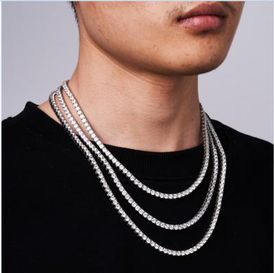 China Hot Sale Hiphop 4mm White Gold Mens 18k Diamond Tennis Necklace for sale