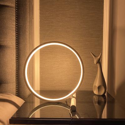 China Nodic Circle RGB LE TDC Bedside Modern Round Home Decor Desk Light Color Changing Luxury Halo Bedroom Halo Dimmer Table Lamp Led for sale