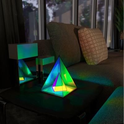 China Dropshipping Rainbow Fantasy Decoration RGB Home Decoration Acrylic Magic Table Lamp Modern Pyramid LED Night Lights for sale