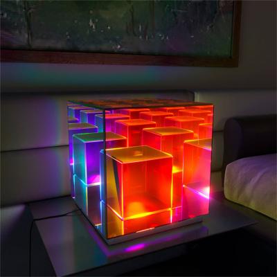 China Dropshipping Rainbow Fantasy Decoration RGB Home Decoration Acrylic Magic Table Lamp Modern Pyramid LED Night Lights for sale