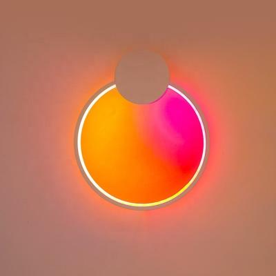 China Factory Modern Bedroom Zhongshan Aluminum White Circle Wall Light Led RGB Dimming Remote Minimal Round Wall Lamp for sale