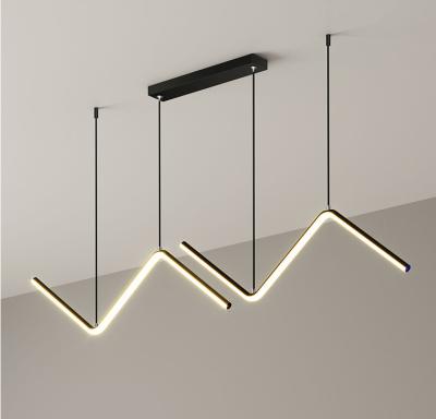 China Modern Minimalist Line Led Restaurant Chandelier Nordic Modern Minimal Designer Aluminum Factory Warm Black Pendant Light for sale