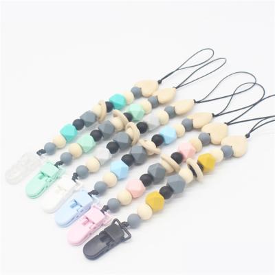 China Eco-freindly Silicone Beads Dummy Clips Baby Teething Silicon Baby Pacifier Holder Clip Chain Pacifier Clip for sale