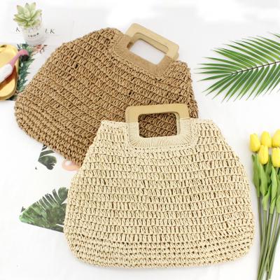 China Wooden Rope Woven Bag Women's Retro Beach Casual Bag Women's Fashion Straw Bag Handle Bag BG319 for sale