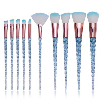 China Eco-Friendly Hot Sale Crystal Spiral Handle Diamond Brushes Makeup Set 10 Brush BG308 for sale