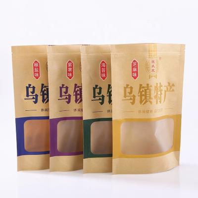 China Moisture Proof Reusable Paper Bags Zip Lock Kraft Paper Bags With Clear Window For Dry Food Snack Storage for sale