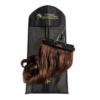 China Morden Luxury Custom Logo Brand Set Black Wooden Storage Bag Custom Wig Hanger Hair Extension Hanger for sale